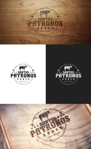Must have the name of the ranch: Santos Patronos Ranch. Maybe include: Thomas Family Farm and Ranch. Registered BeefMaster and Texas Pecans | Logo Design by GLDesigns