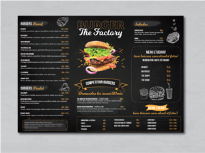 Menu for burgers the restaurant will be called 'THE FACTORY' | Menu Design by alex989