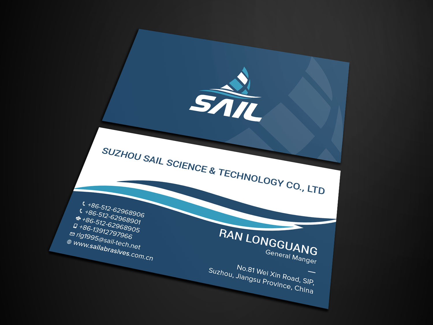 Business Card Design by Tripti Ranjan Gain for Suzhou Sail Science & Technology Co., Ltd | Design #25950410