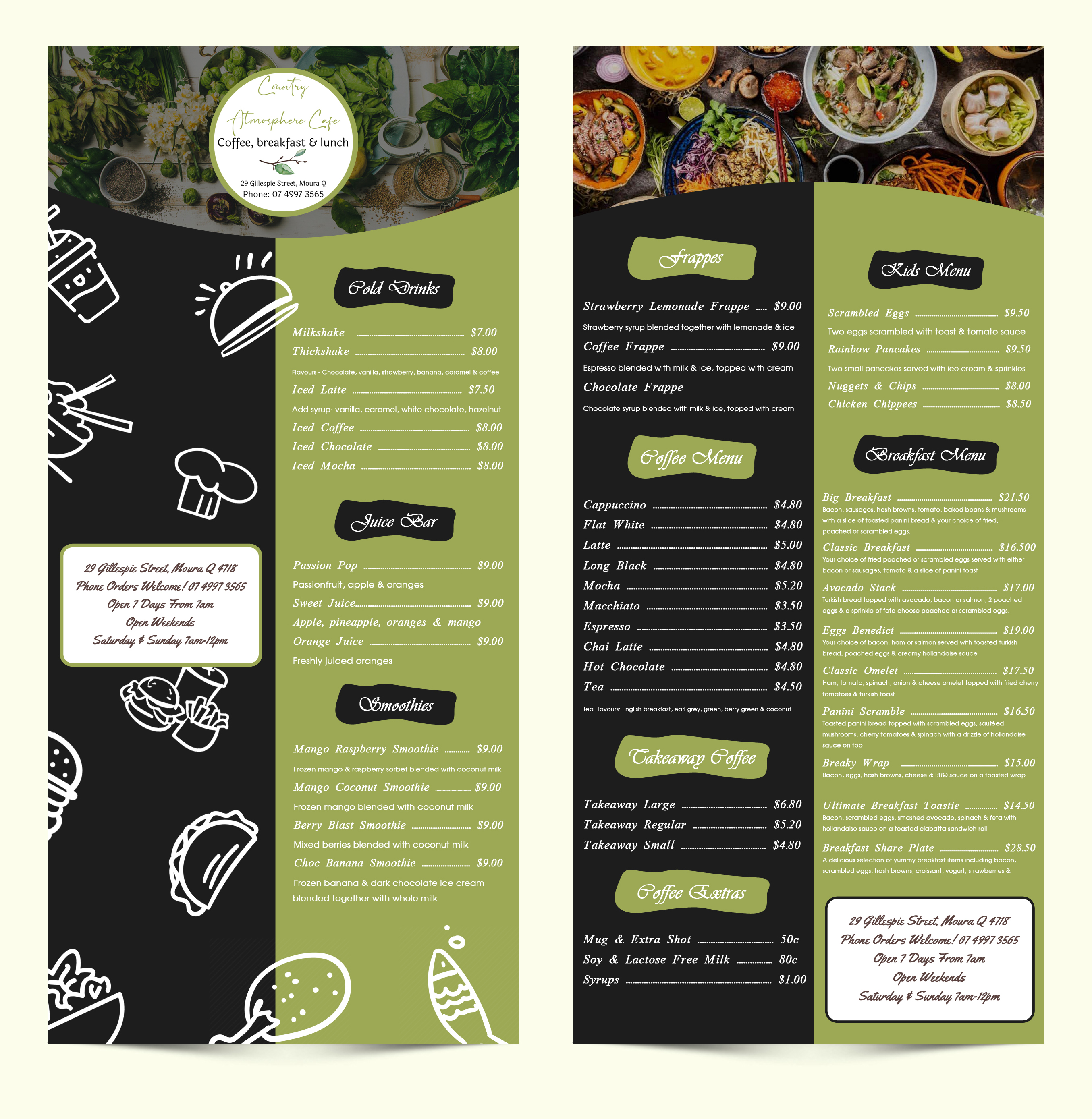 Design de Menu par MAZY pour Country Atmosphere Cafe | Design #25977234