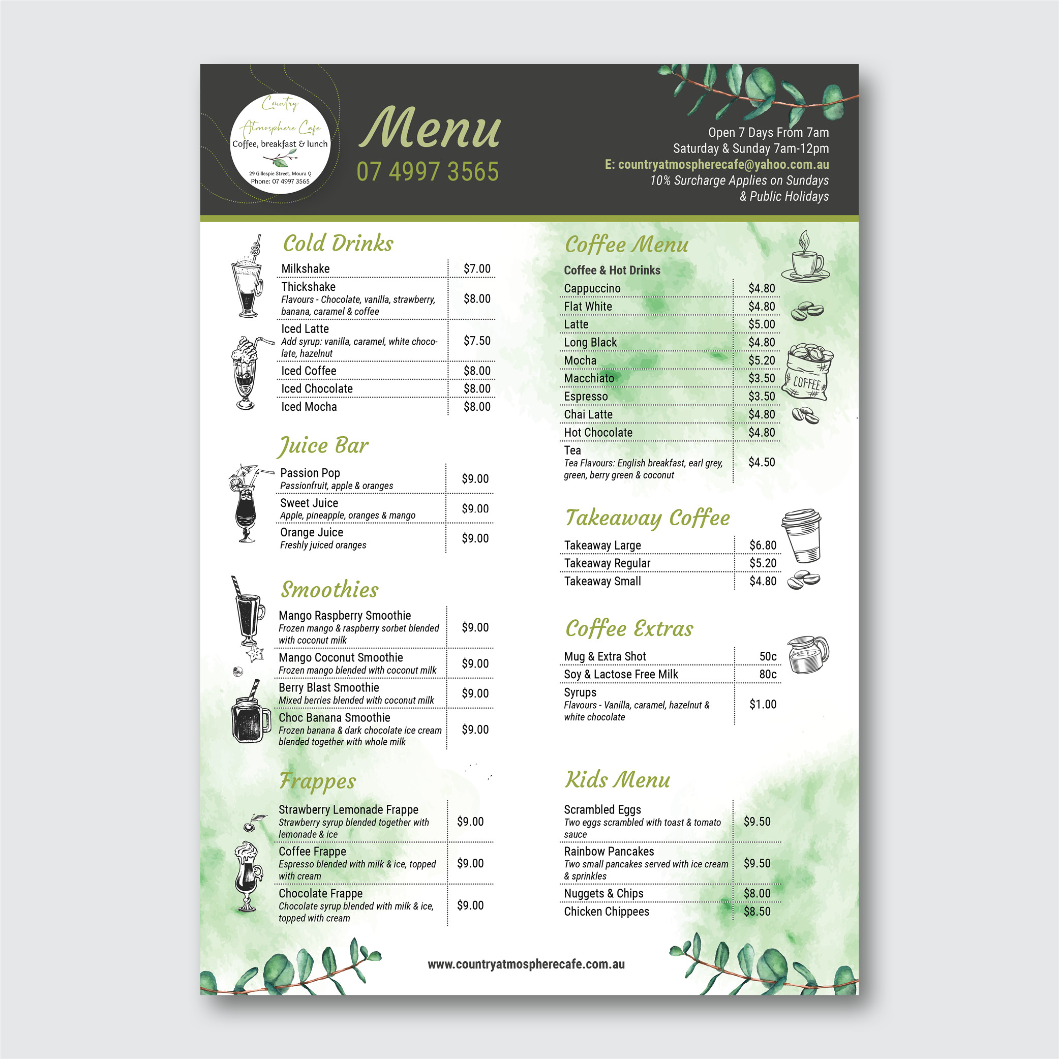 Menü-Design von Manobo Graphic Design Services für Country Atmosphere Cafe | Design #25977429