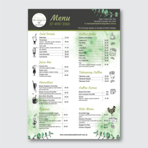 Menü-Design von Manobo Graphic Design Services für Country Atmosphere Cafe | Design: #25978481