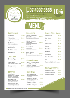 Menü-Design von SAI DESIGNS für Country Atmosphere Cafe | Design: #25978110