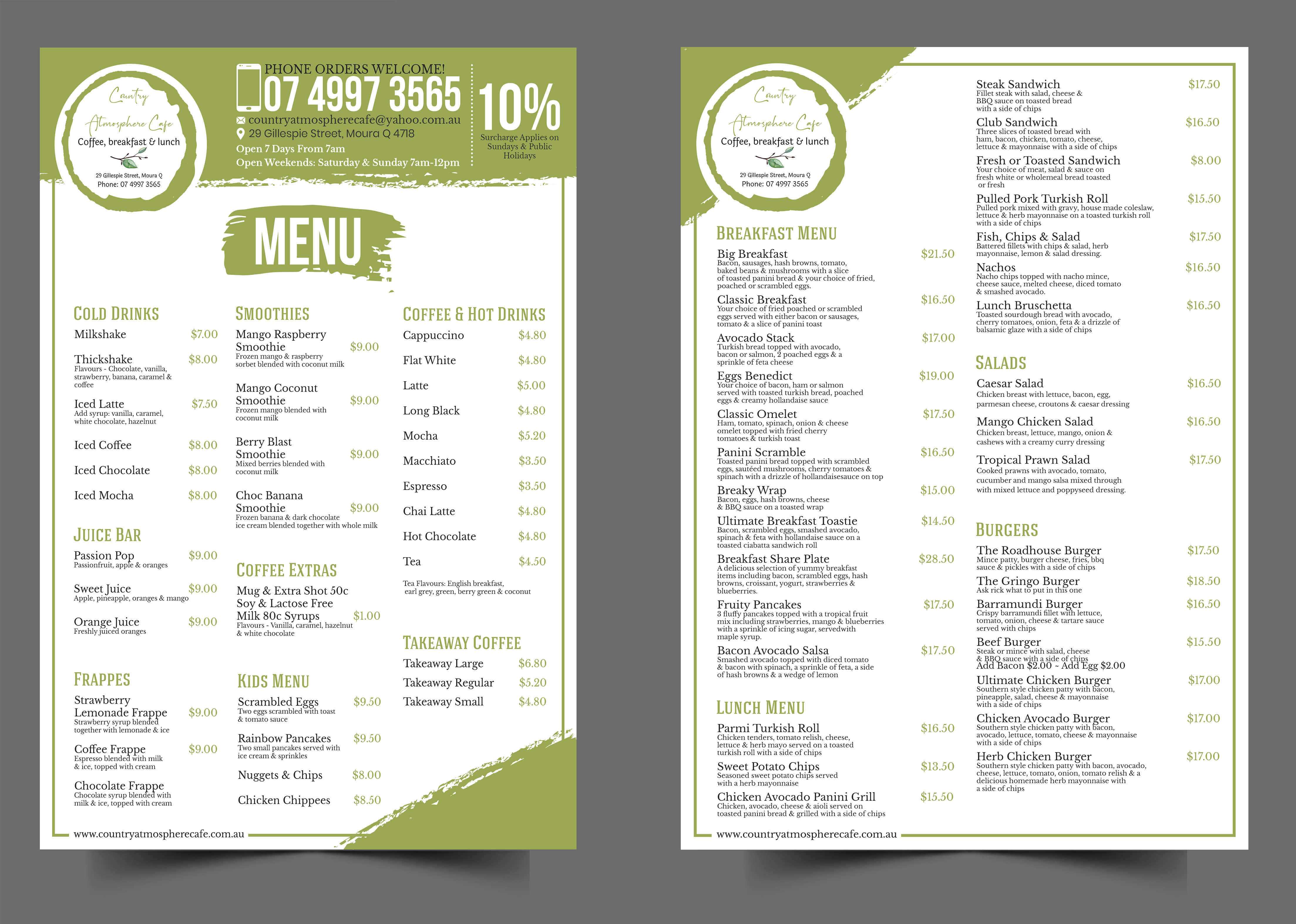 Design de Menu par SAI DESIGNS pour Country Atmosphere Cafe | Design #25978295