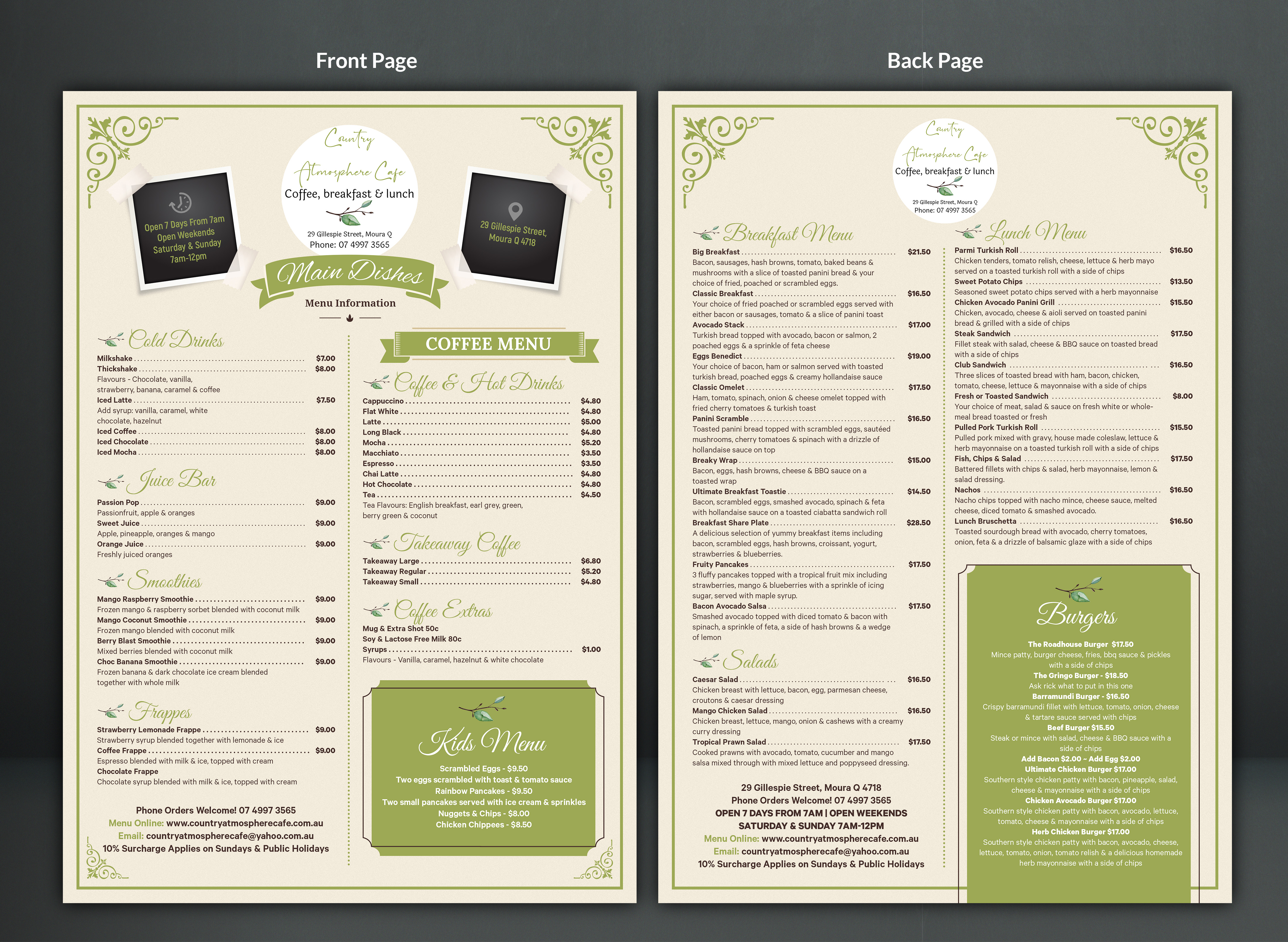 Design de Menu par SAI DESIGNS pour Country Atmosphere Cafe | Design #25978296