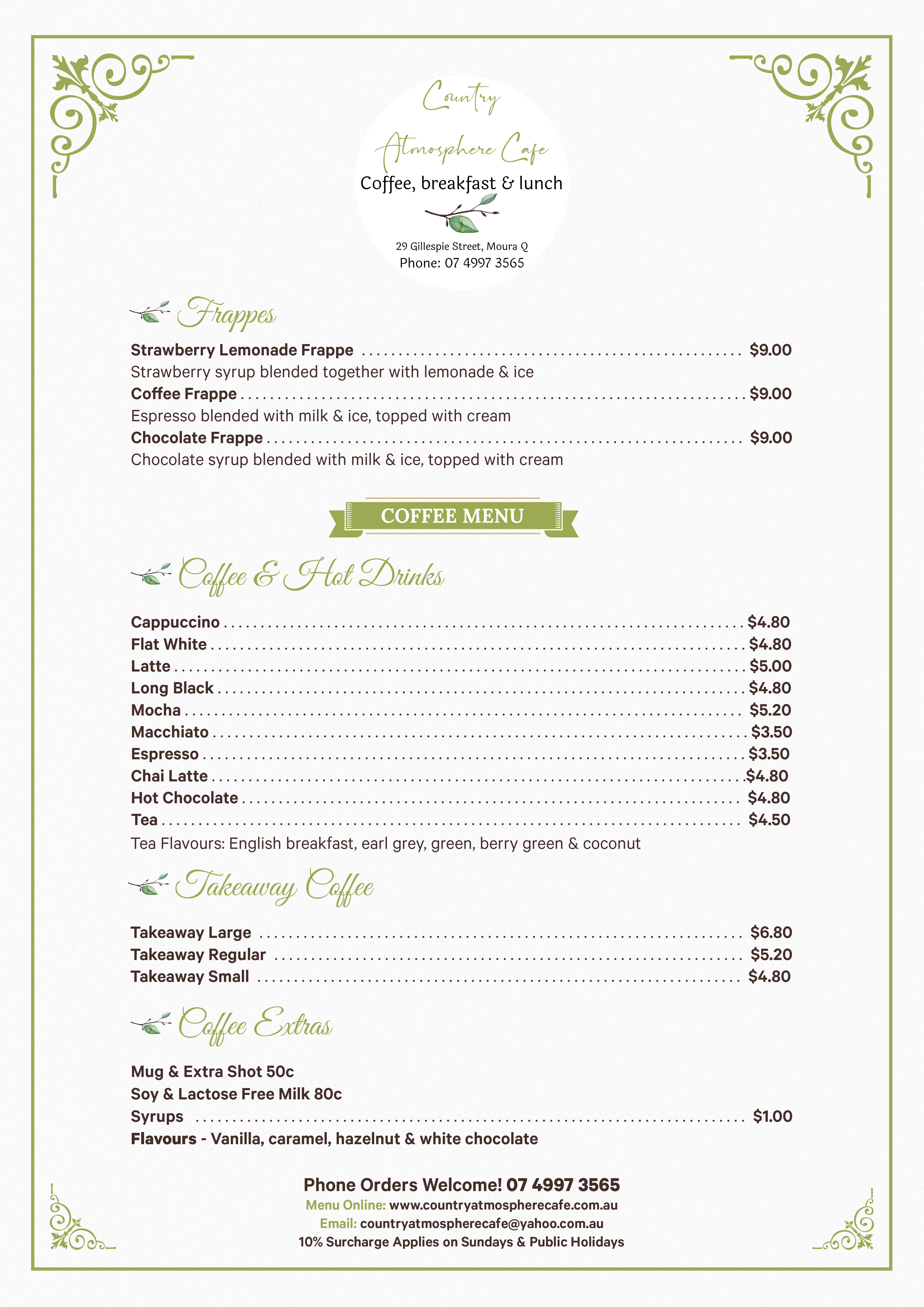 Menü-Design von SAI DESIGNS für Country Atmosphere Cafe | Design #26028700