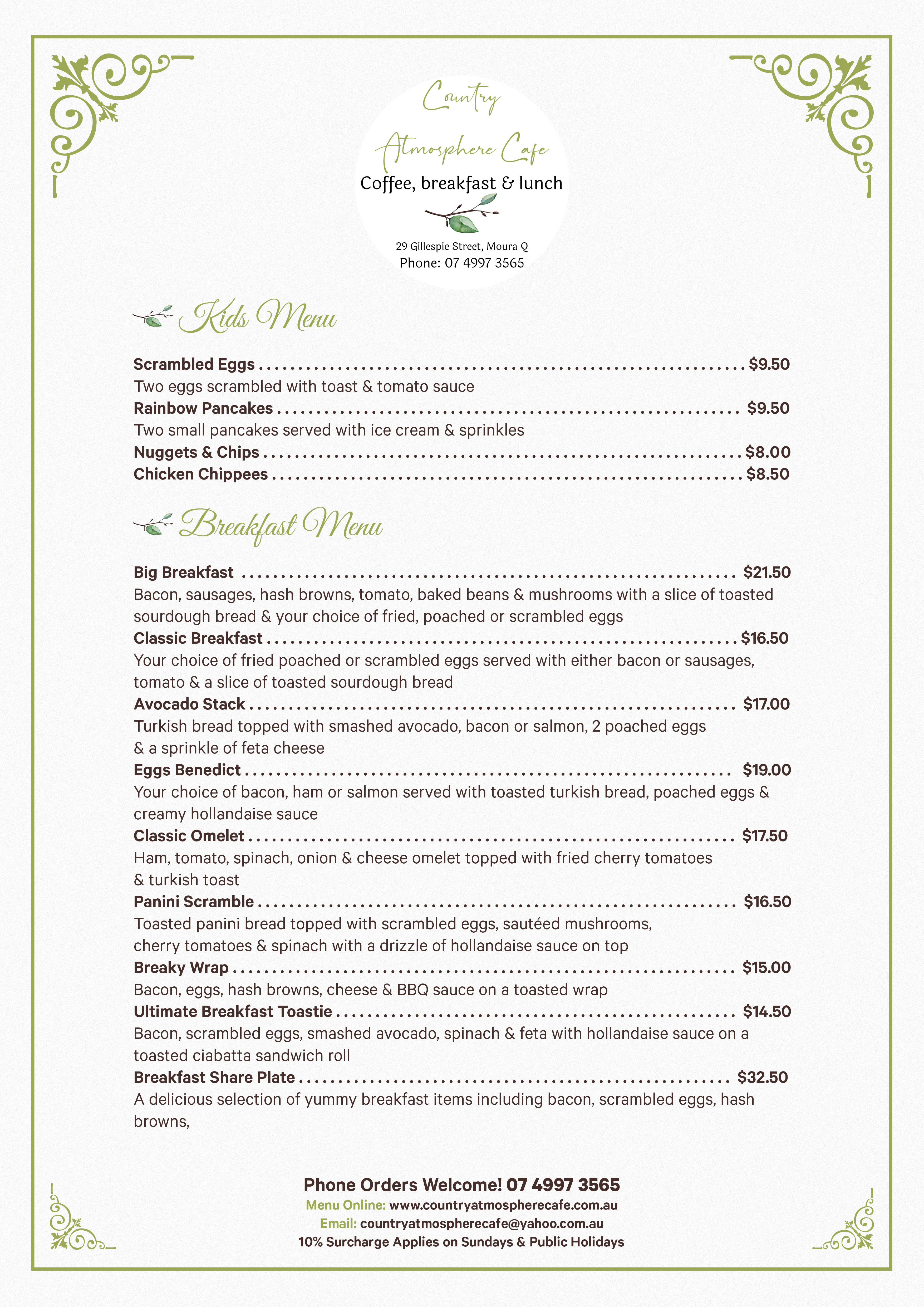 Design de Menu par SAI DESIGNS pour Country Atmosphere Cafe | Design #26028701