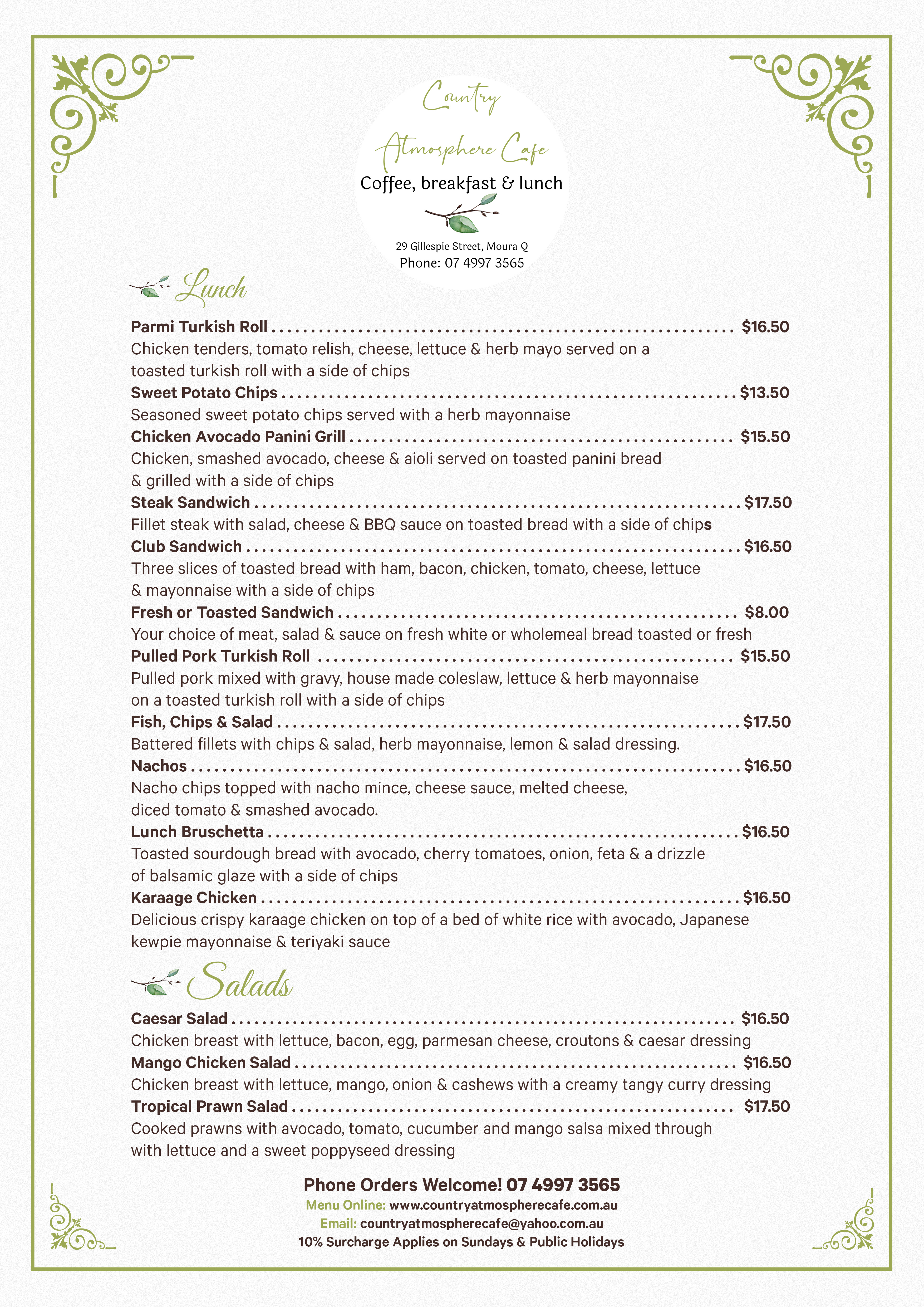 Design de Menu par SAI DESIGNS pour Country Atmosphere Cafe | Design #26028702