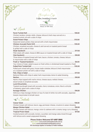 Menü-Design von SAI DESIGNS für Country Atmosphere Cafe | Design: #26028702