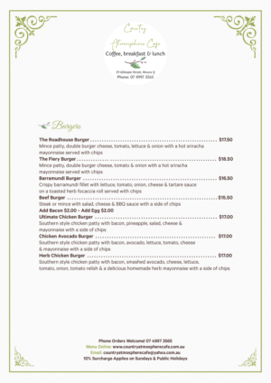 Menü-Design von SAI DESIGNS für Country Atmosphere Cafe | Design: #26028703
