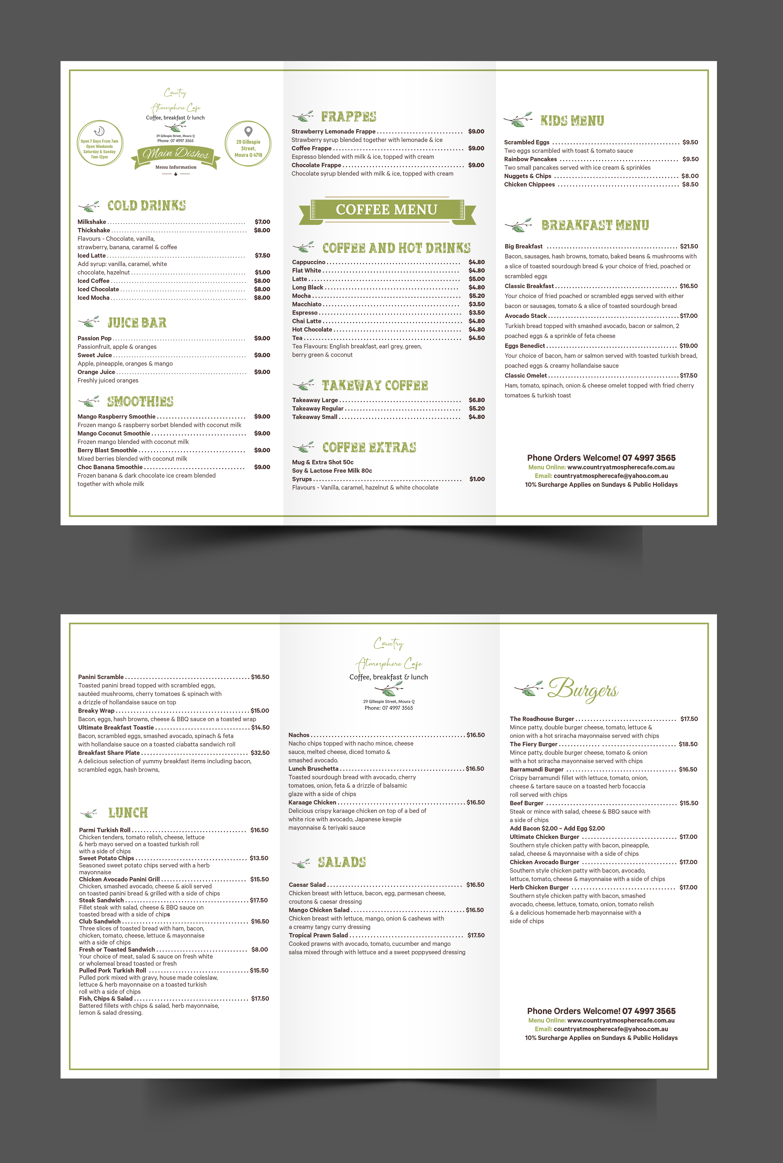 Design de Menu par SAI DESIGNS pour Country Atmosphere Cafe | Design #26037058