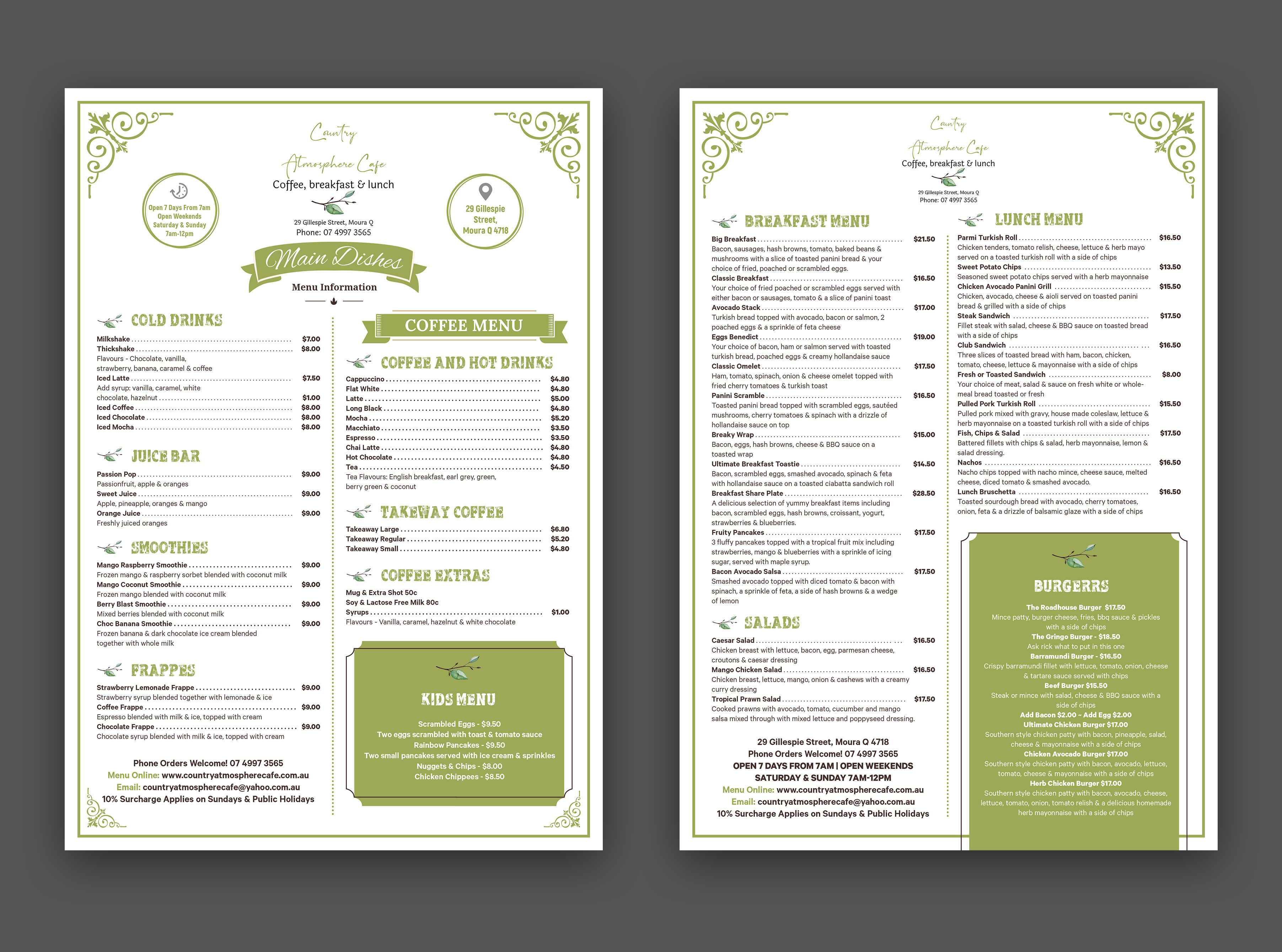 Design de Menu par SAI DESIGNS pour Country Atmosphere Cafe | Design #26037059