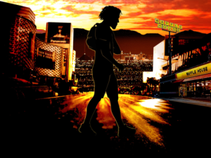 MAN ON MEAN STREETS OF LAS VEGAS AT SUNRISE | Illustration-Design von edge design