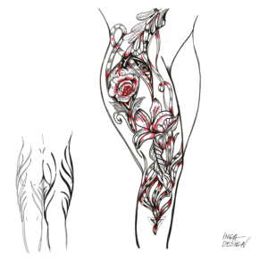 thigh sleeve cover up art for tattoo  | Tattoo Design by INGA DESIGN