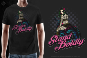 Tattoo Inspired Streetwear Brand wants pinup style design for new tee! 'STAND BOLDLY' | T-shirt Design by gekgrfx