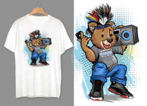 Modern Native American Streetwear Hip Hop Bear | Diseño de Camiseta por SAI DESIGNS