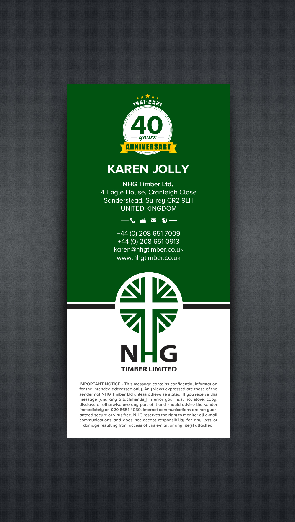 Business Card Design by chandrayaan.creative for NHG Timber Ltd | Design #26067521