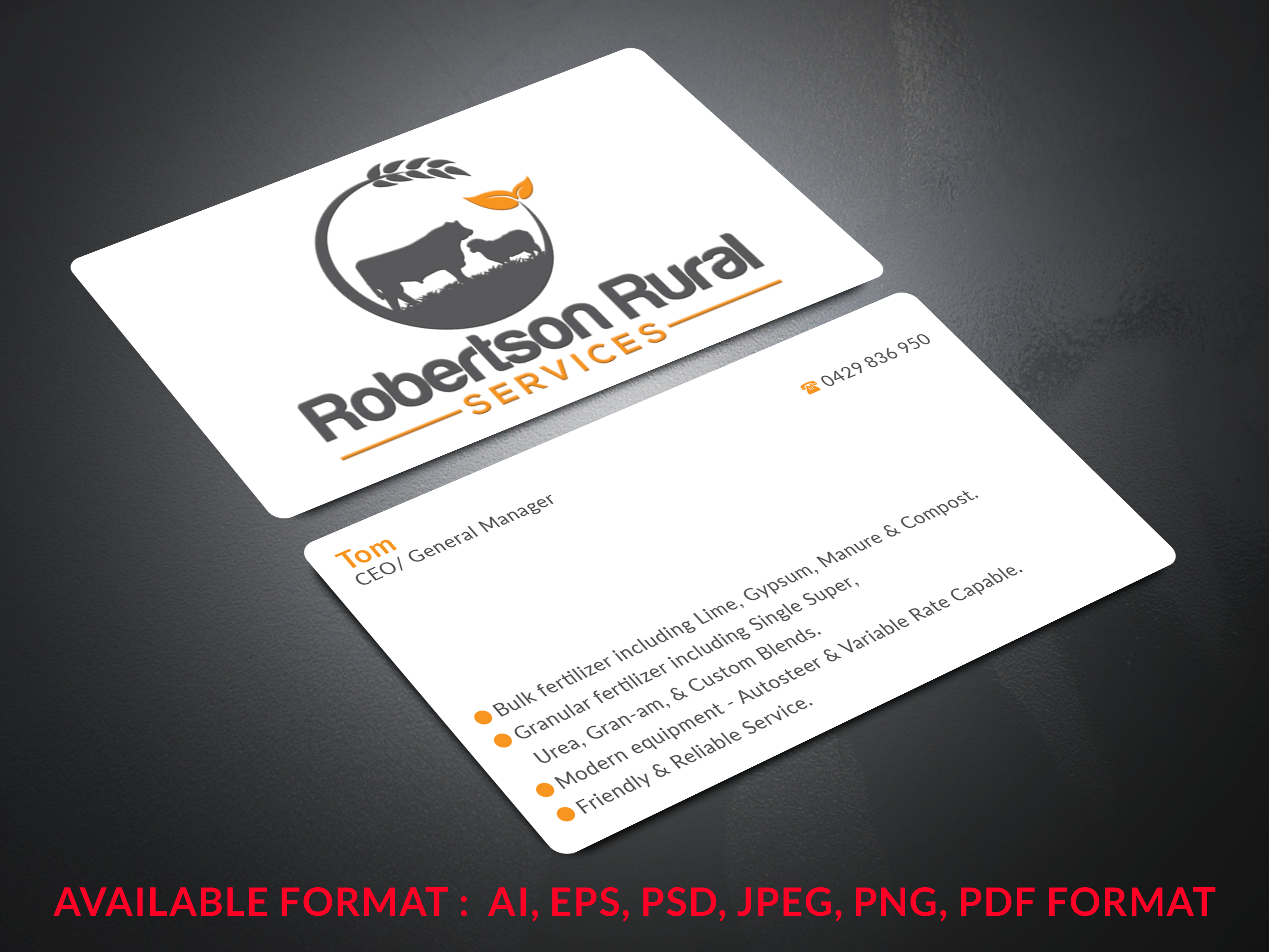 Diseño de Tarjeta de Presentación por B. M. BILLAL HOSSAIN para Robertson Rural Services | Diseño #26112350