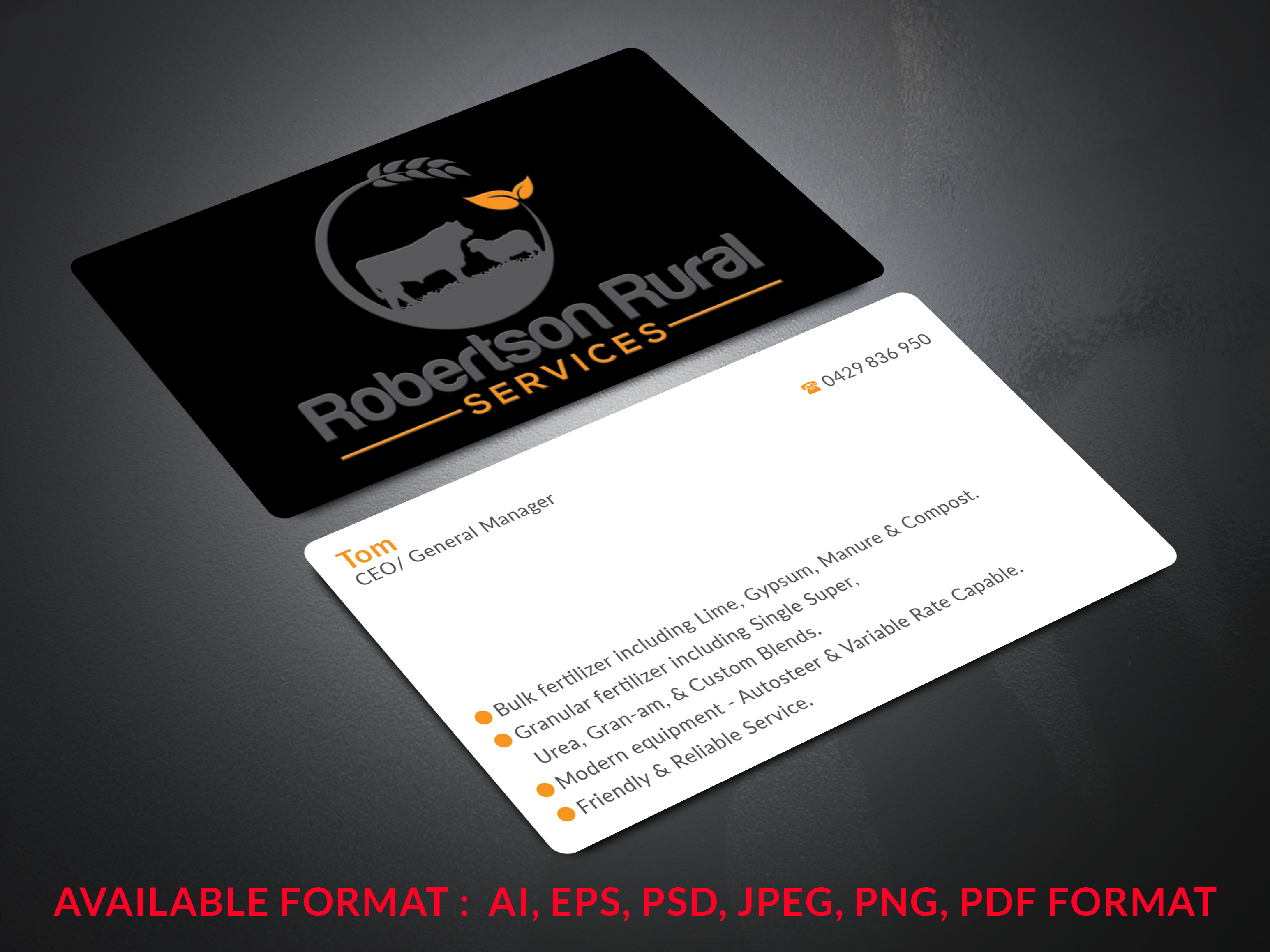 Business Card Design by B. M. BILLAL HOSSAIN for Robertson Rural Services | Design #26112360