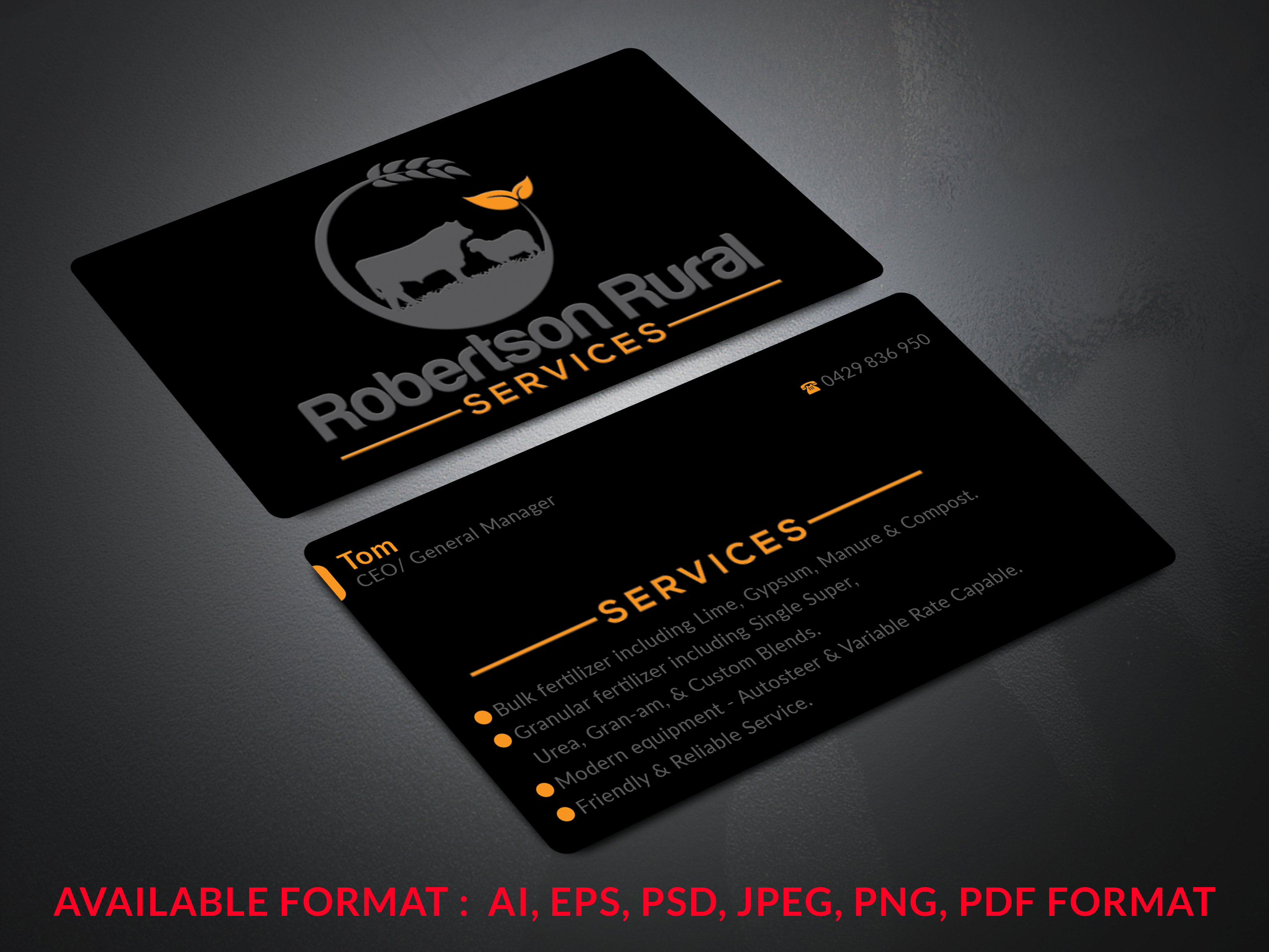 Business Card Design by B. M. BILLAL HOSSAIN for Robertson Rural Services | Design #26112434