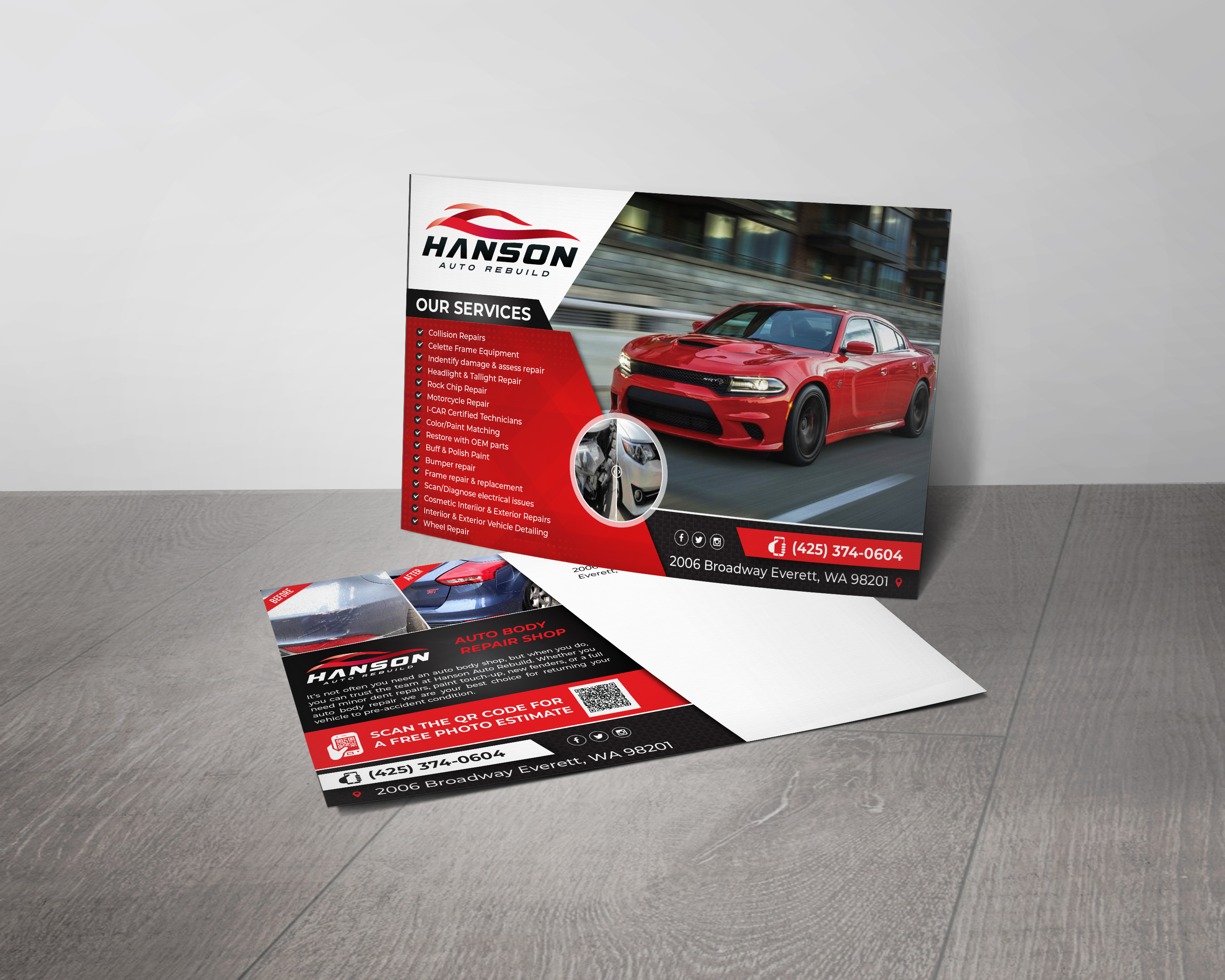 Postcard Design by alex989 for Hanson Auto Rebuild | Design #26139181