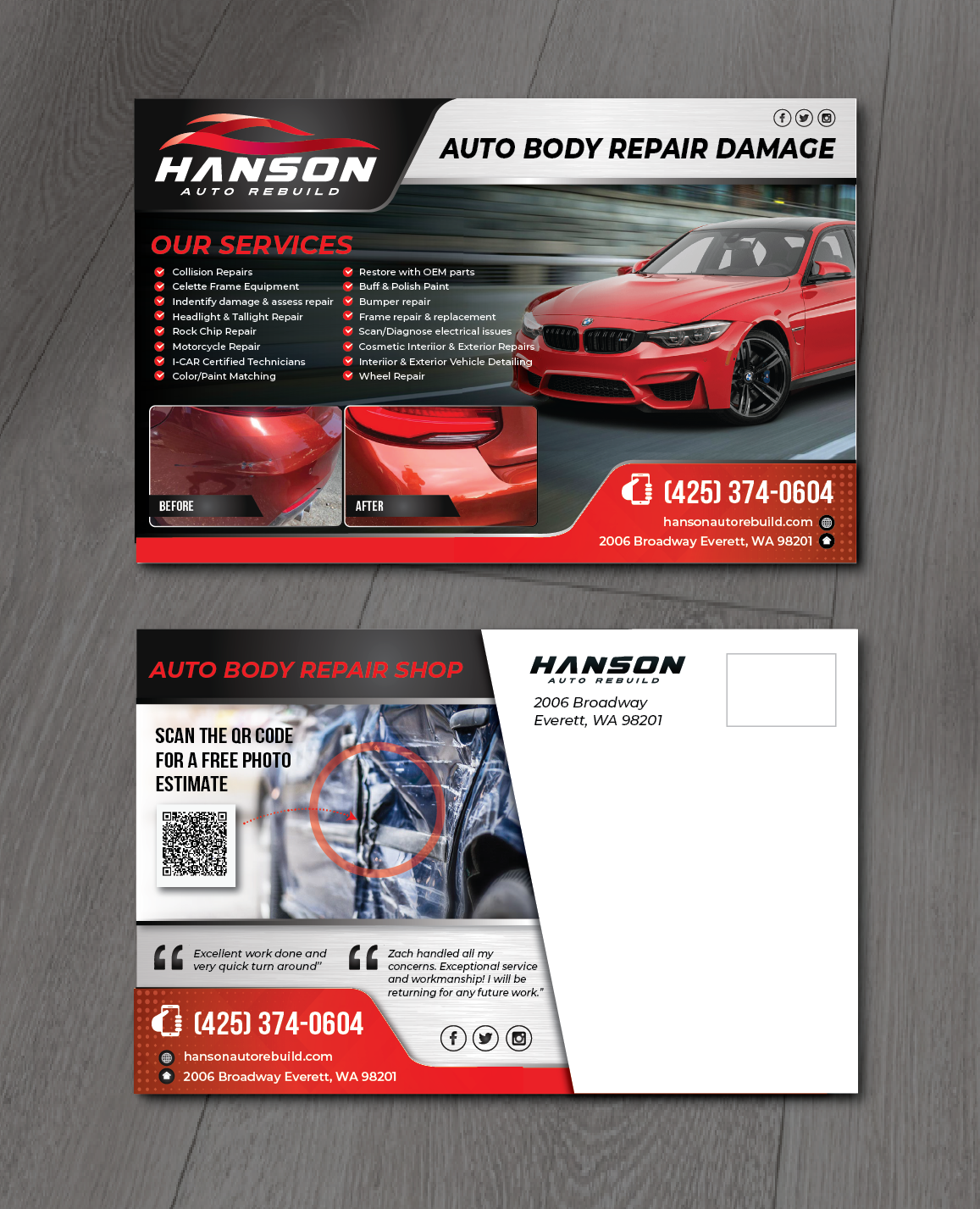 Postcard Design by alex989 for Hanson Auto Rebuild | Design #26139347