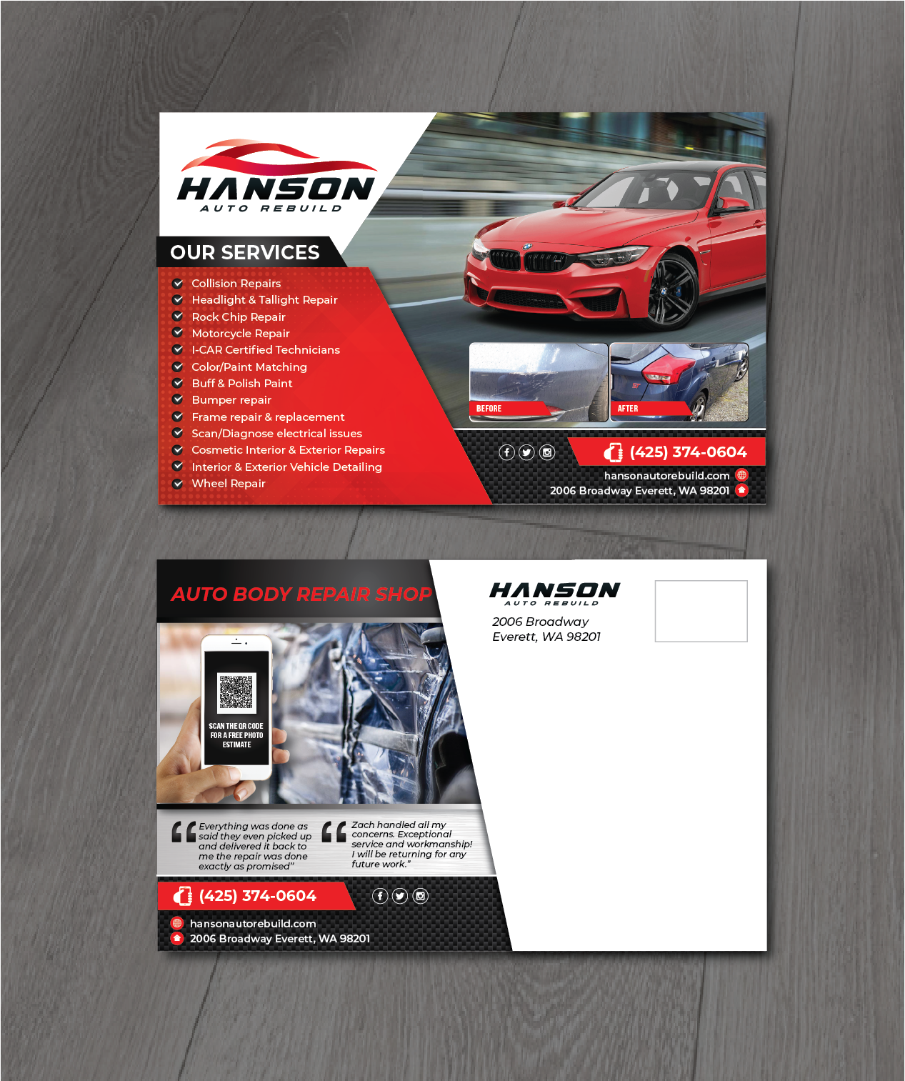 Postcard Design by alex989 for Hanson Auto Rebuild | Design #26141682