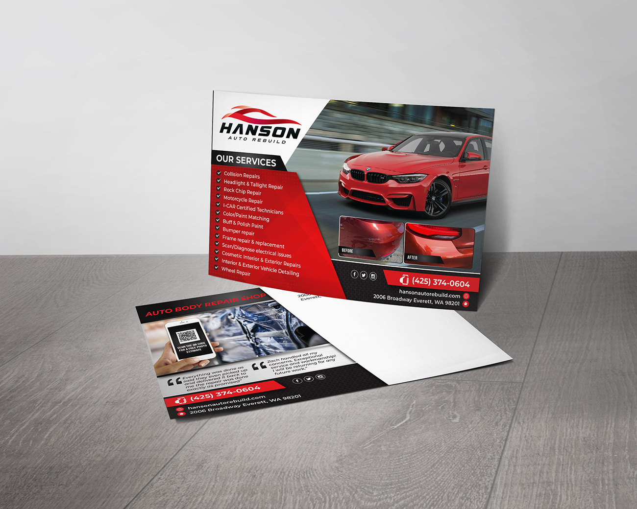 Postcard Design by alex989 for Hanson Auto Rebuild | Design #26141686