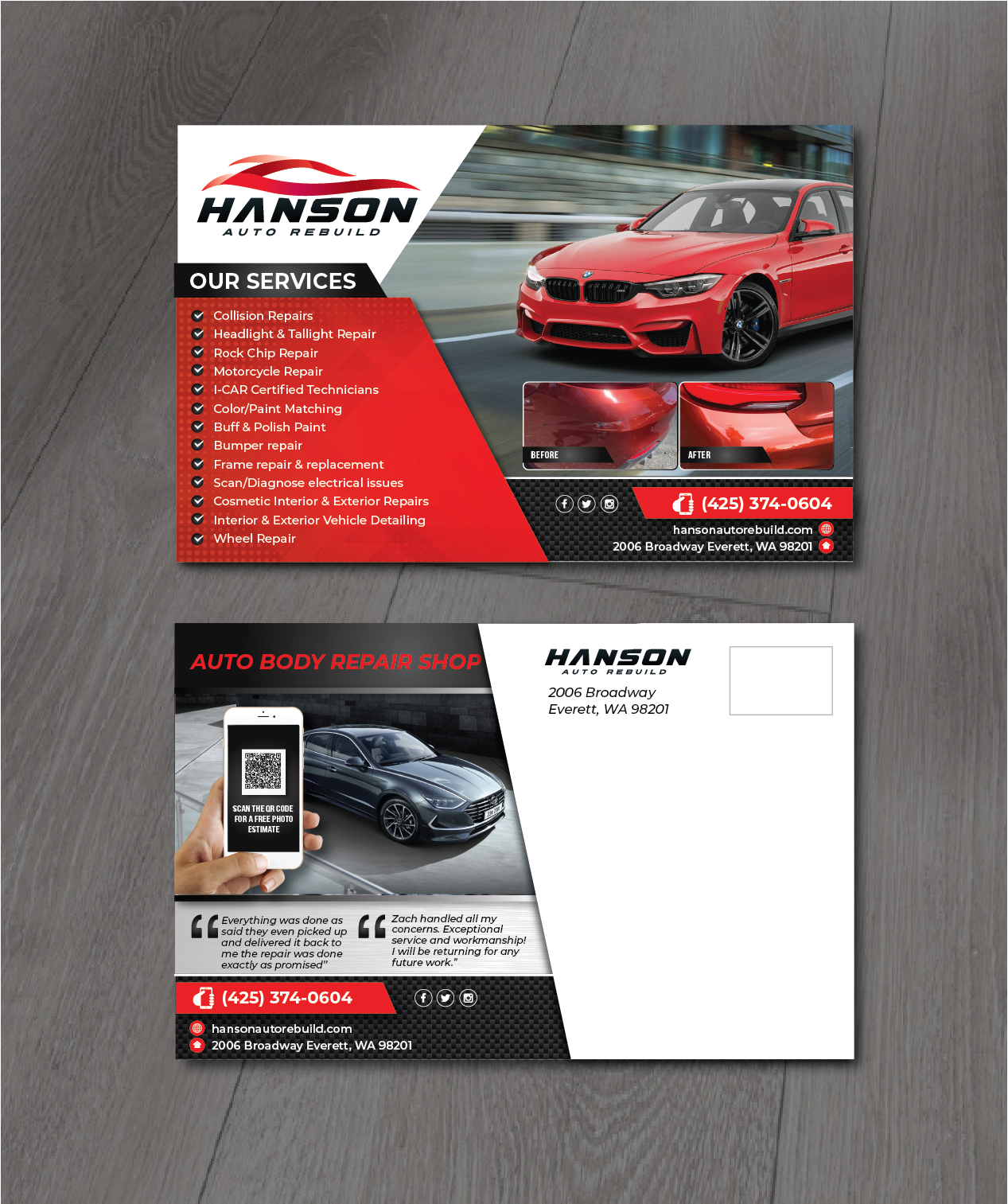 Postcard Design by alex989 for Hanson Auto Rebuild | Design #26205060