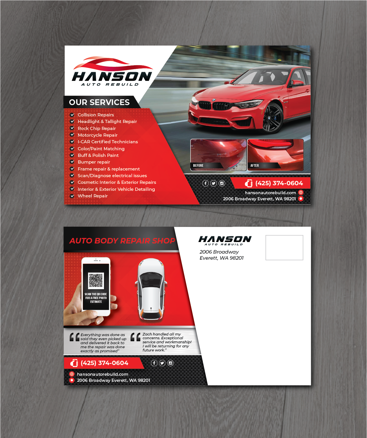 Postcard Design by alex989 for Hanson Auto Rebuild | Design #26205062