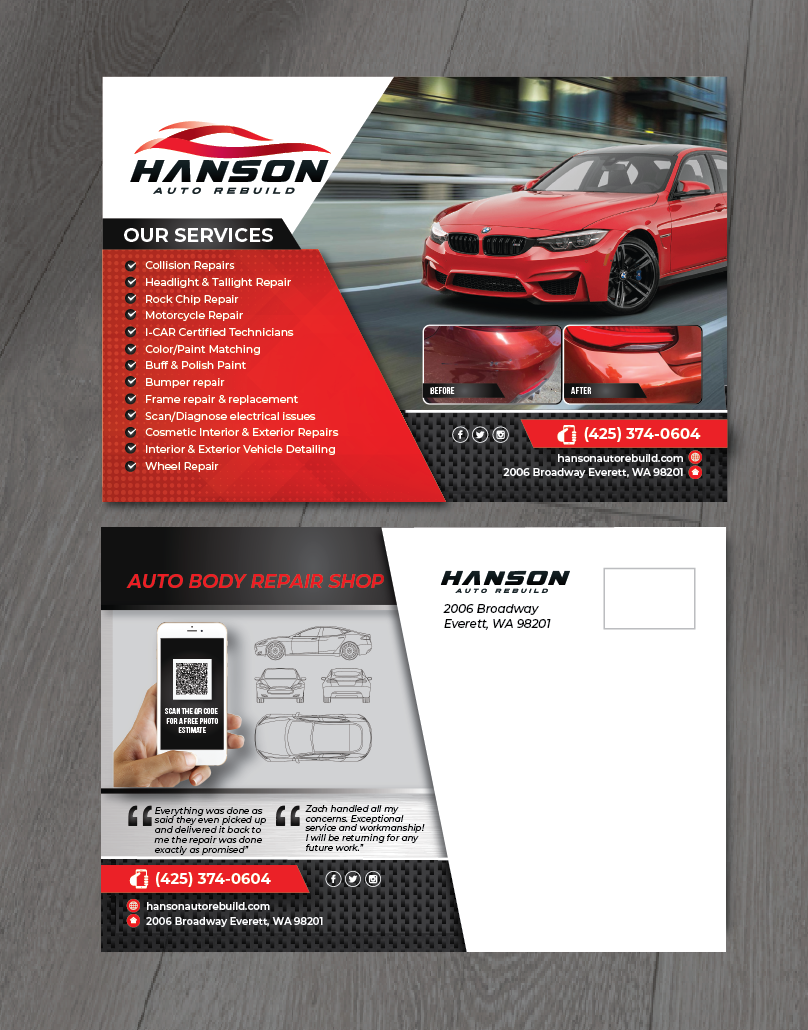 Diseño de Postal por alex989 para Hanson Auto Rebuild | Diseño #26369291