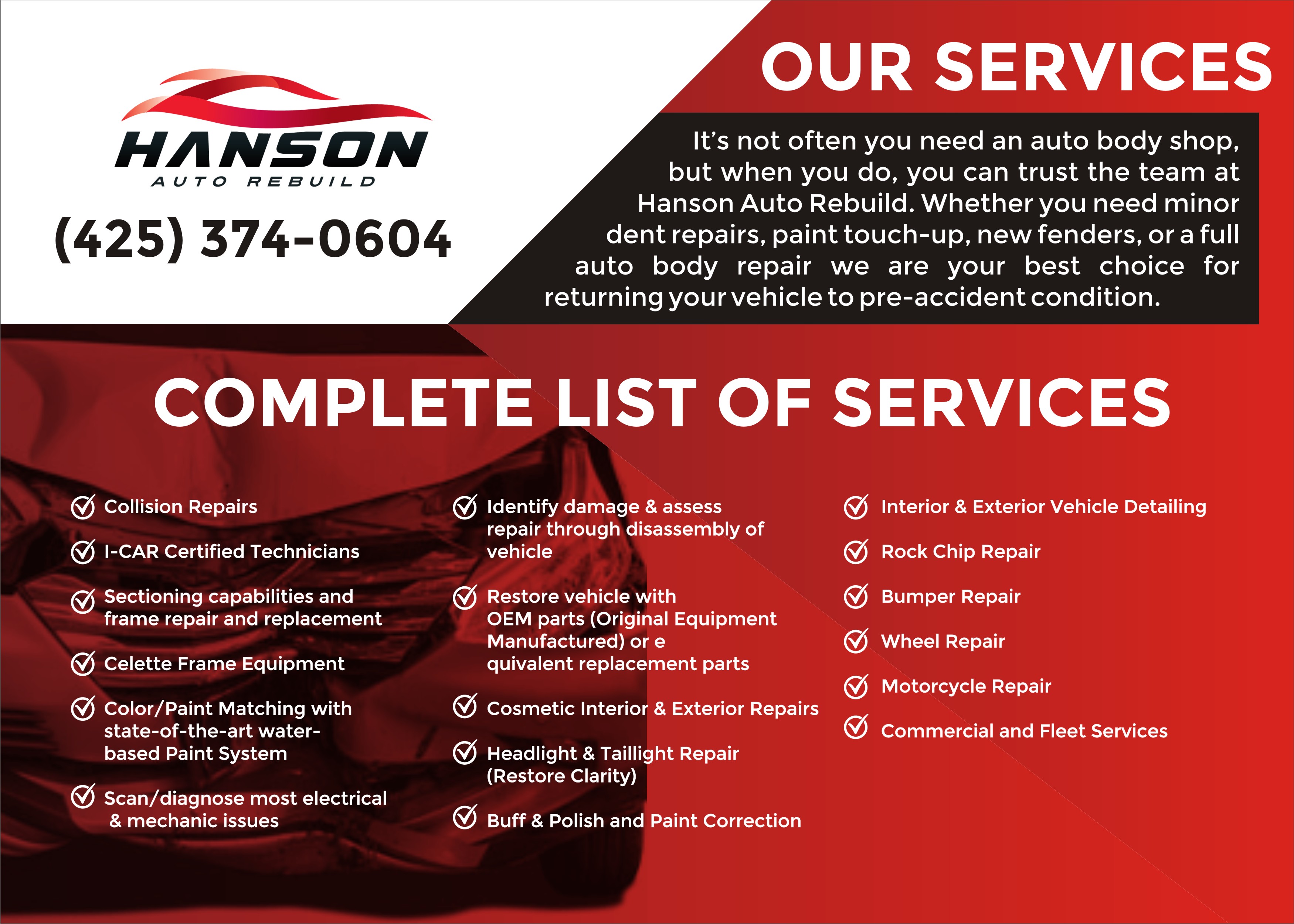 Postcard Design by SUNEEEEEL for Hanson Auto Rebuild | Design #26140846