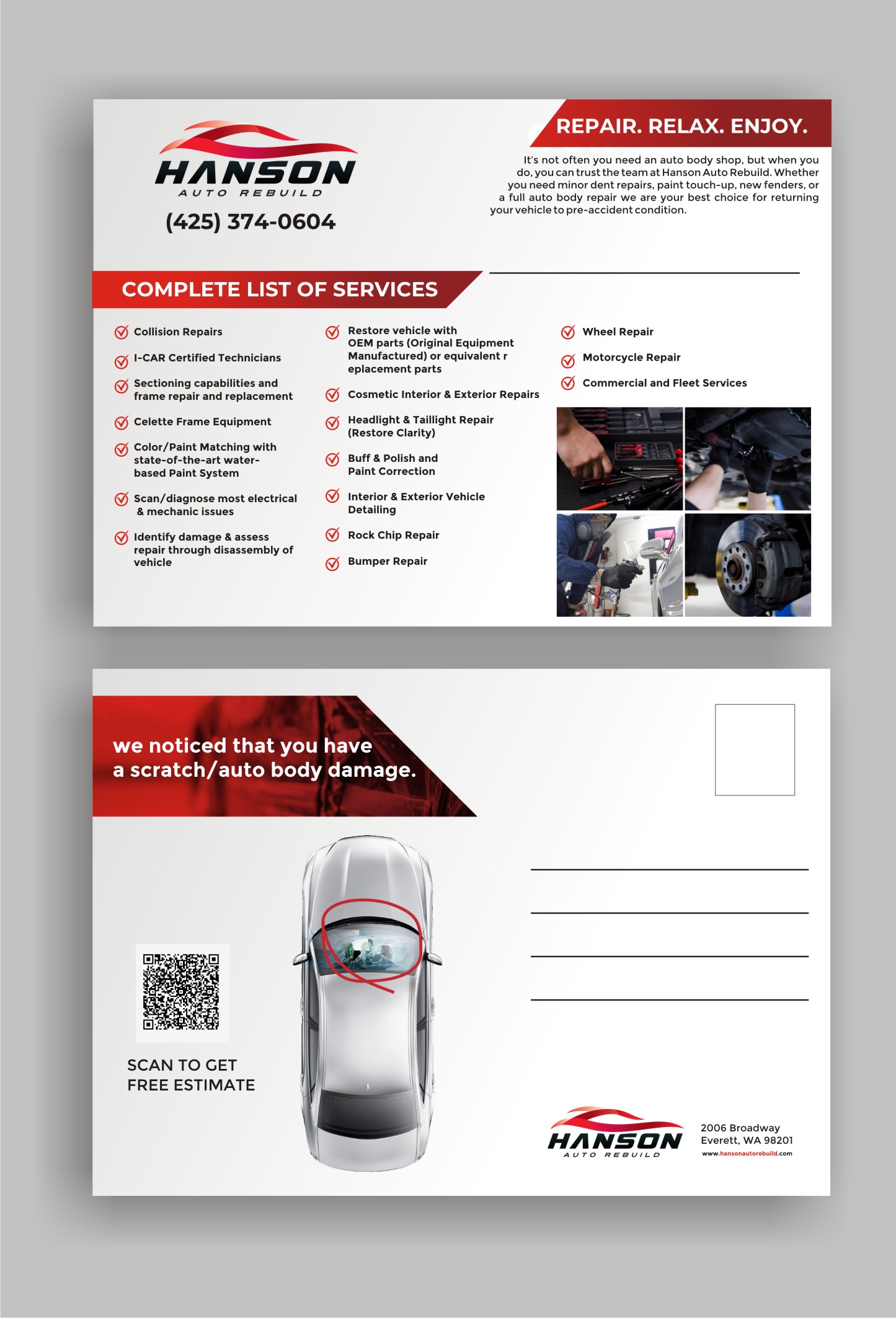 Design de Carte Postale par SUNEEEEEL pour Hanson Auto Rebuild | Design #26143444