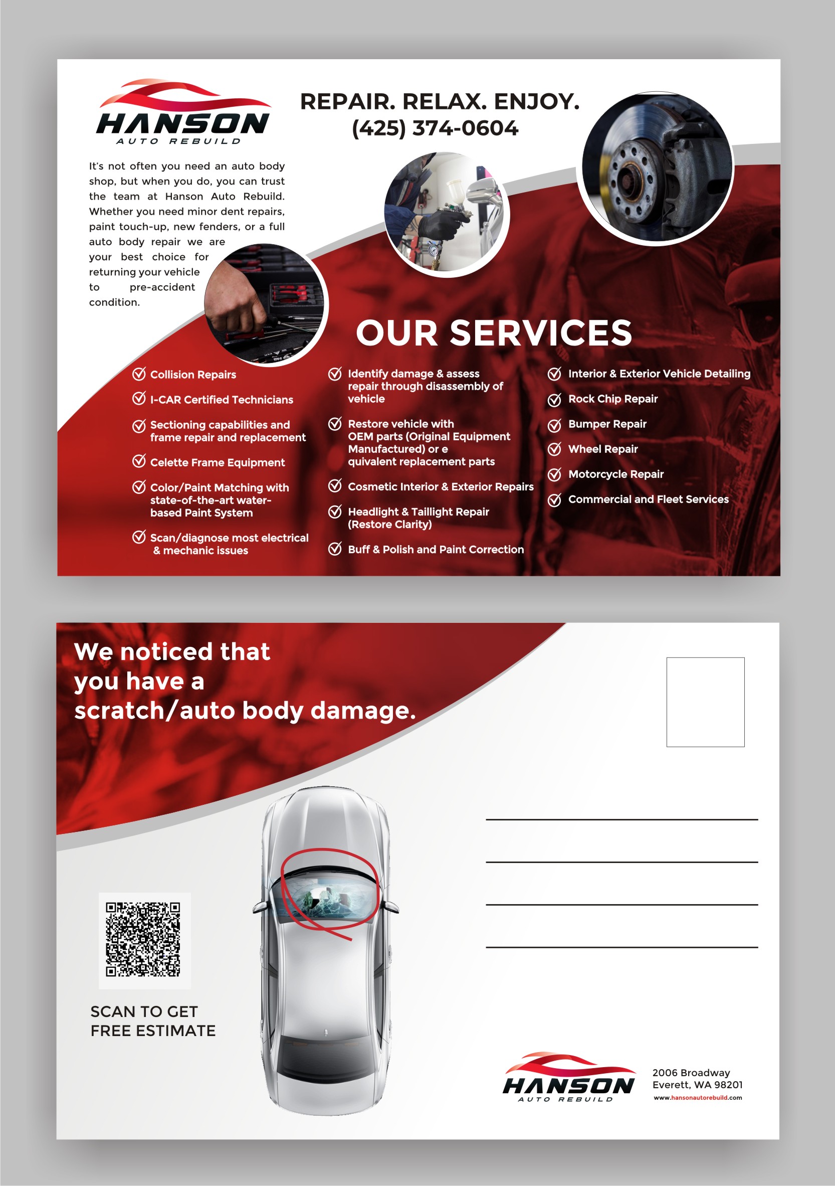 Postcard Design by SUNEEEEEL for Hanson Auto Rebuild | Design #26143772