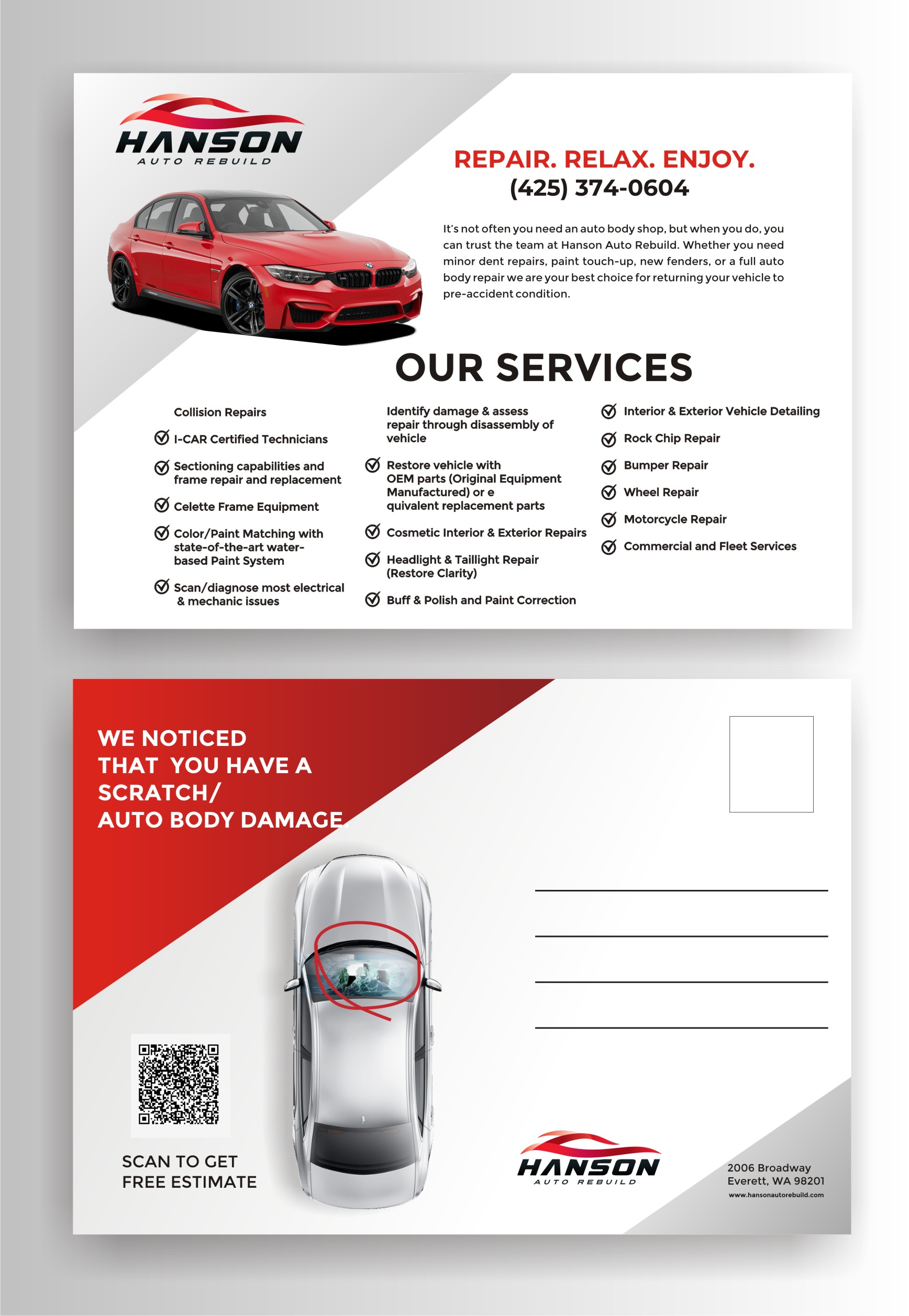 Postcard Design by SUNEEEEEL for Hanson Auto Rebuild | Design #26144629