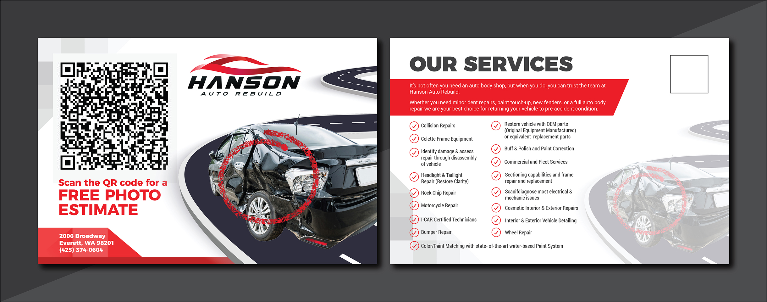 Postcard Design by Deziners Zone for Hanson Auto Rebuild | Design #26133806