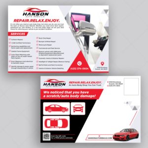 Auto Body Repair Damage Postcard | Postcard Design by DA.