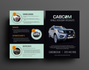 Car Accessory Flyer to advertise parking sensors, heated seats, car security | Flyer Design by JK18