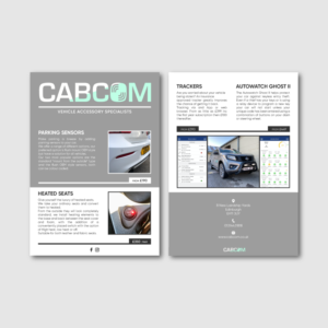 Car Accessory Flyer to advertise parking sensors, heated seats, car security | Flyer Design by AnaMSantos
