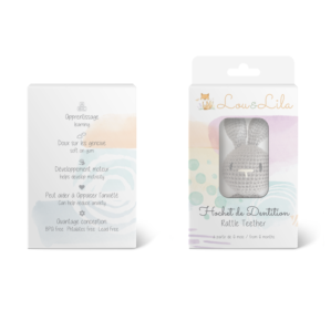 Packaging for Lou&Lila High quality baby teether and accessories | Packaging Design by Samantha Ward Design