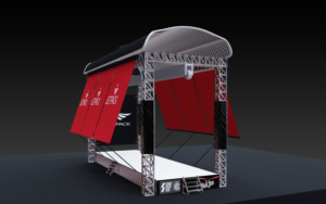Iconic Outdoor Stage Design - polished sci-fi feel (James Bond x Aston Martin x Captain Marvel) | 3D Design by connexis