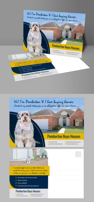 Dog themed post card for homeowners that may be willing to sell their house. | Postkarten-Design von aspiremedia