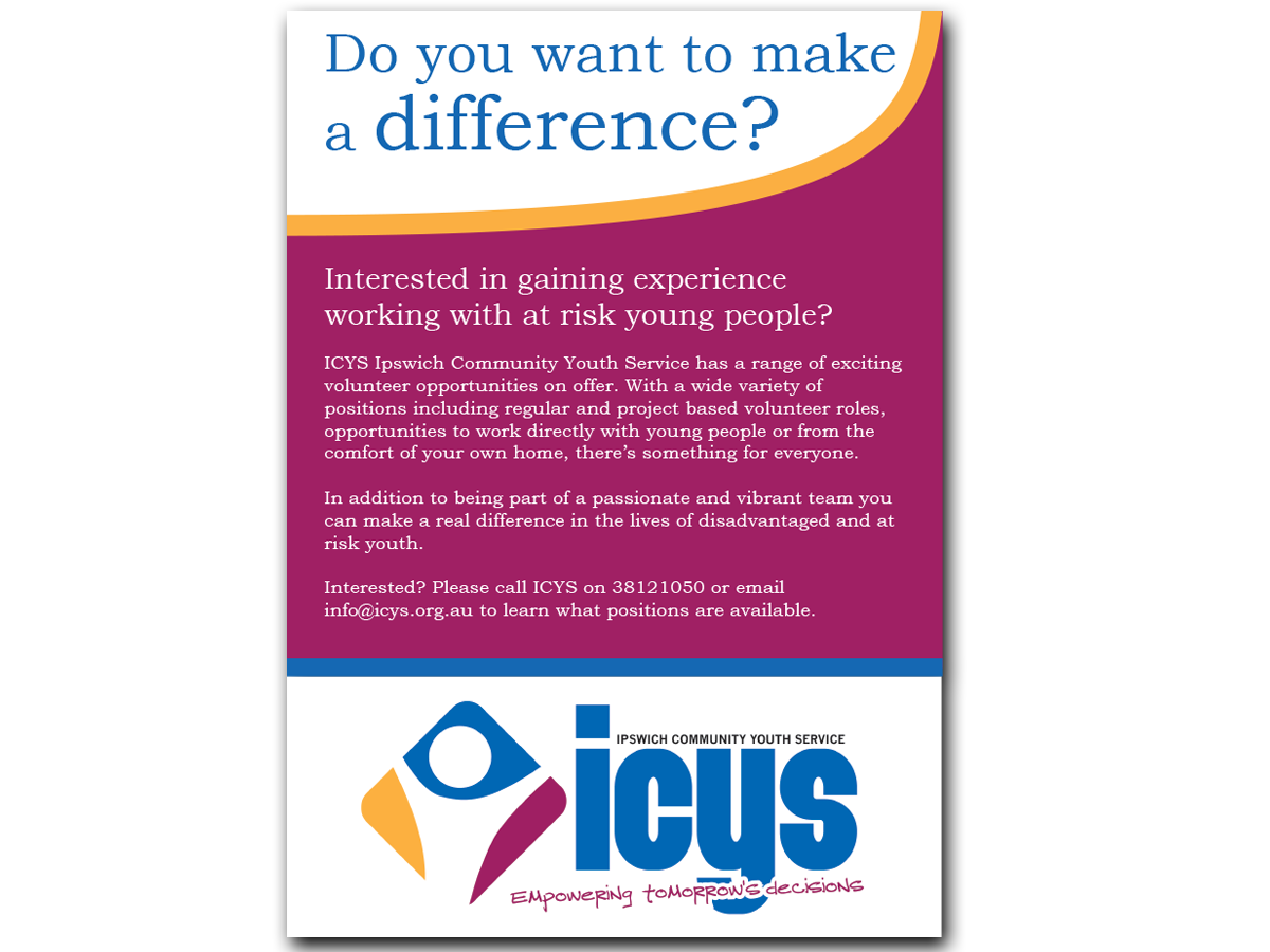 Flyer Design by Hayley Dykes for ICYS Ipswich Community Youth Service Inc. | Design #3043575