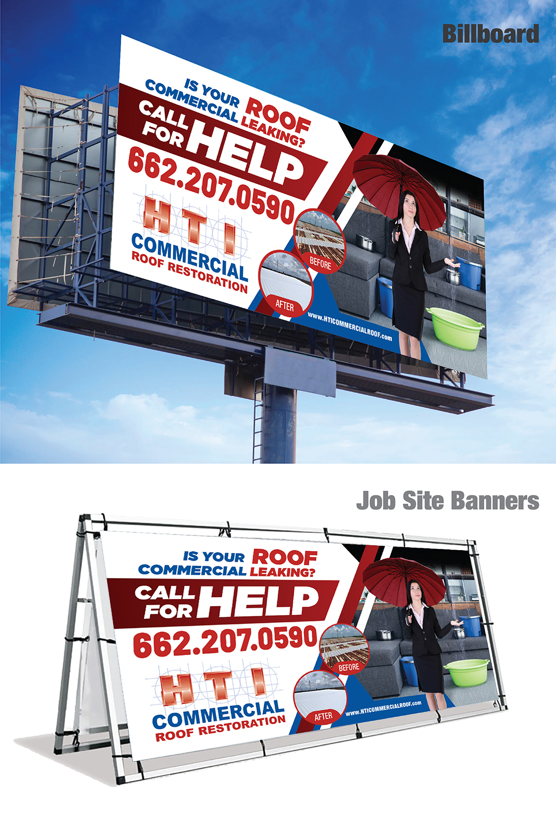 Billboard Design by Deziners Zone for HTI Commercial Roof Restoration.com | Design #26360073