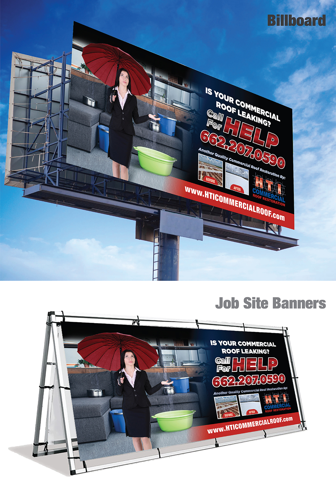 Billboard Design by Deziners Zone for HTI Commercial Roof Restoration.com | Design #26360074