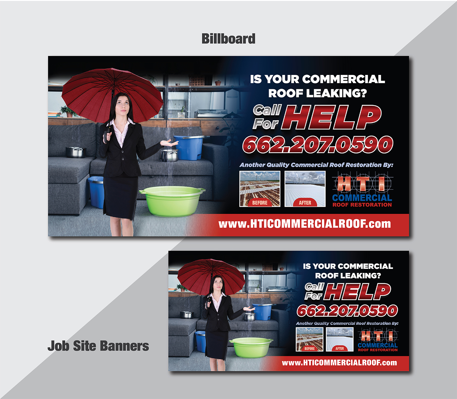 Billboard Design by Deziners Zone for HTI Commercial Roof Restoration.com | Design #26360076