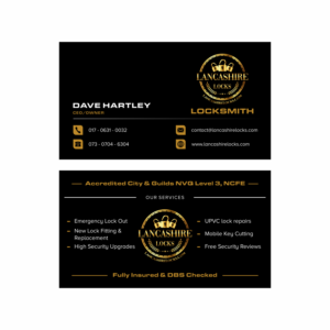 Business Card Design by AslamDesign for CDM Residential Ltd t/a Lancashire Locks | Design: #26386553