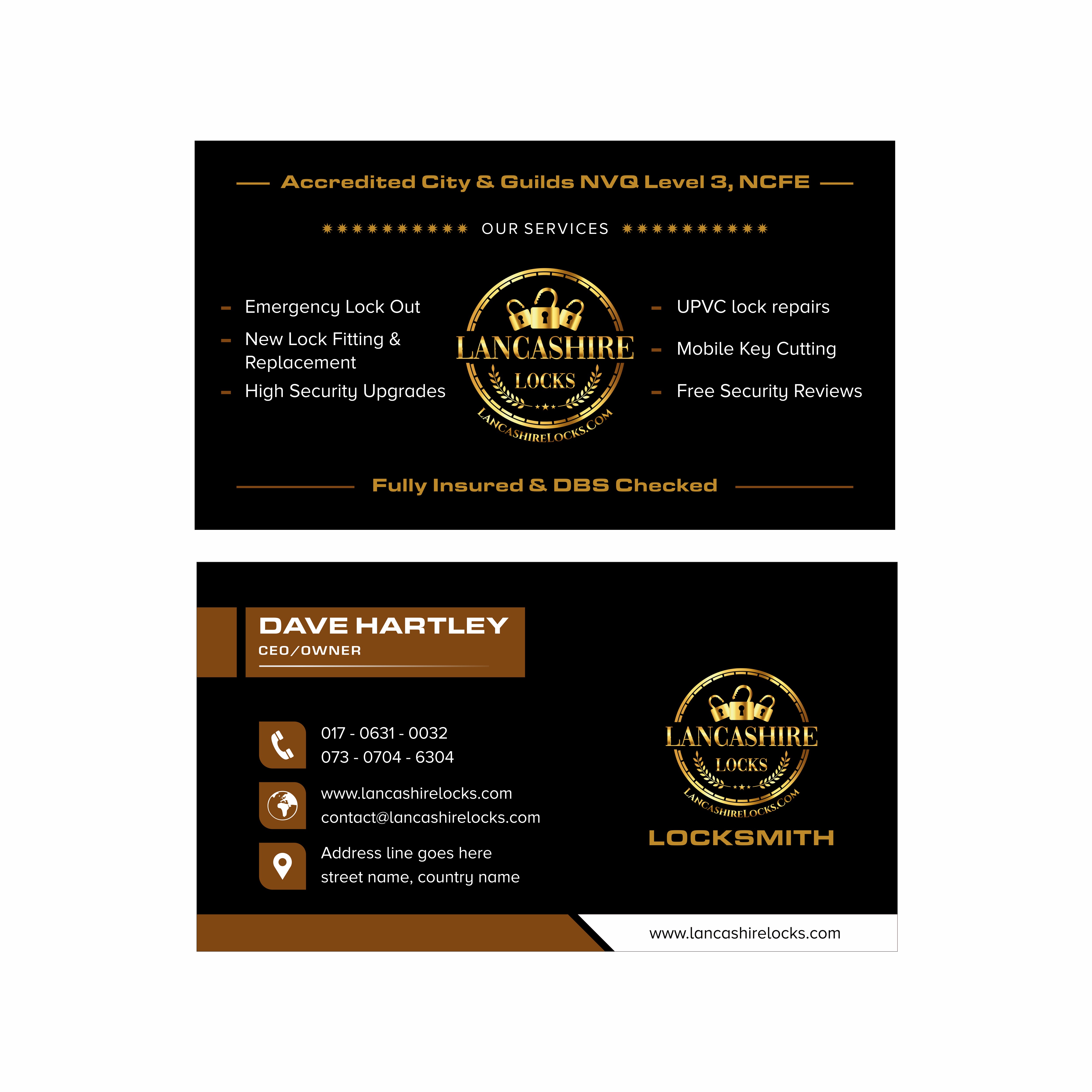 Business Card Design by AslamDesign for CDM Residential Ltd t/a Lancashire Locks | Design #26402451