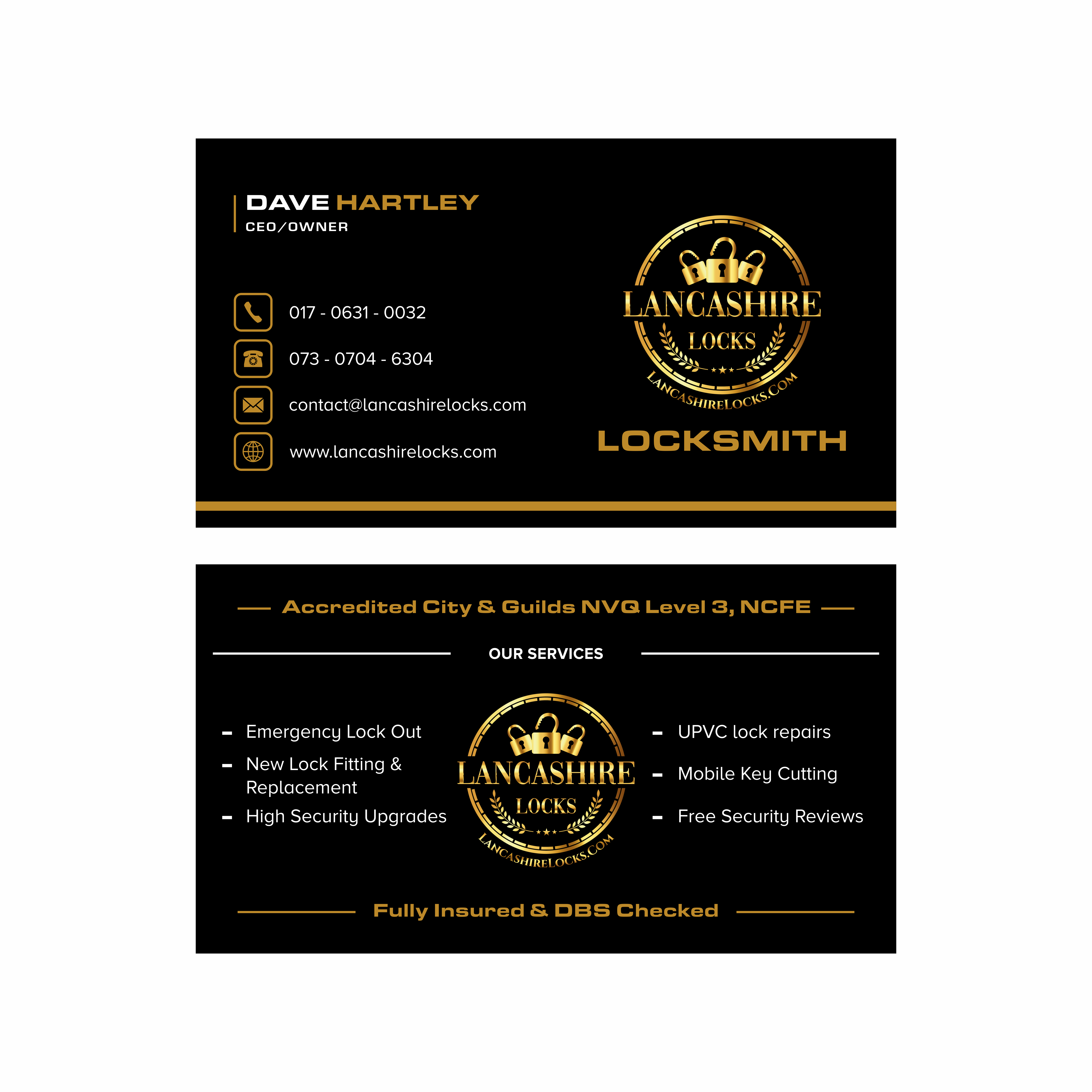 Business Card Design by AslamDesign for CDM Residential Ltd t/a Lancashire Locks | Design #26402454