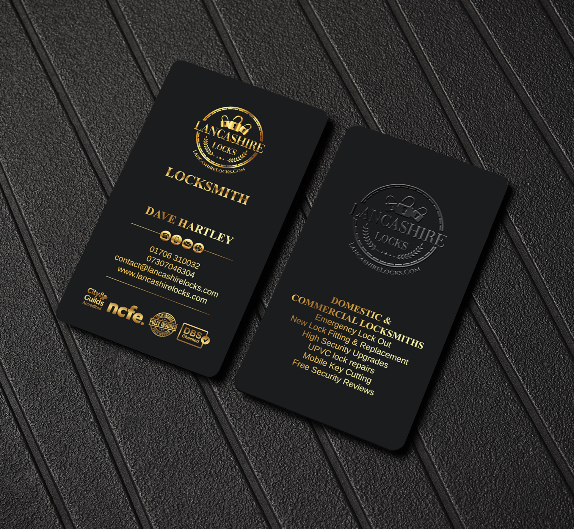 Business Card Design by LAXMI DESIGNHUB for CDM Residential Ltd t/a Lancashire Locks | Design #26389004